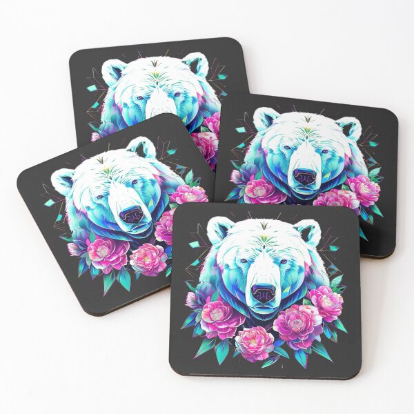 Item preview, Polar Bear with Soft Pink Camellias – Retro Wildlife Art designed and sold by Naturalite19.