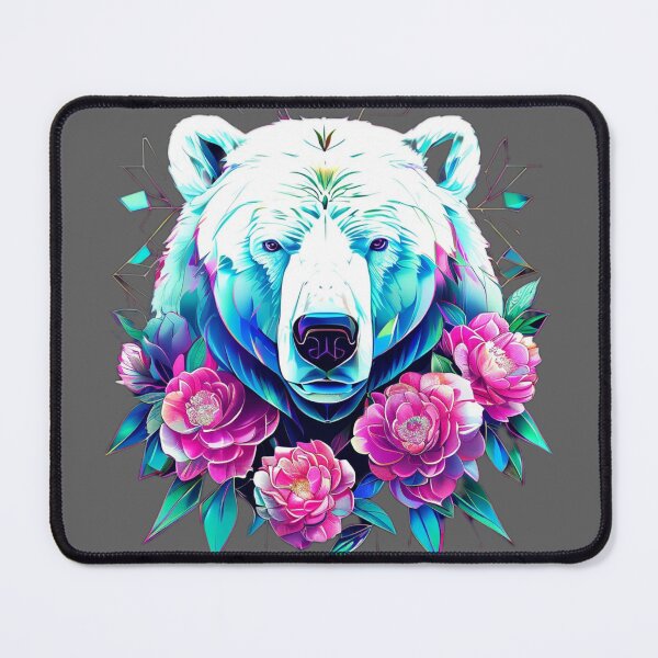 Item preview, Polar Bear with Soft Pink Camellias – Retro Wildlife Art designed and sold by Naturalite19.
