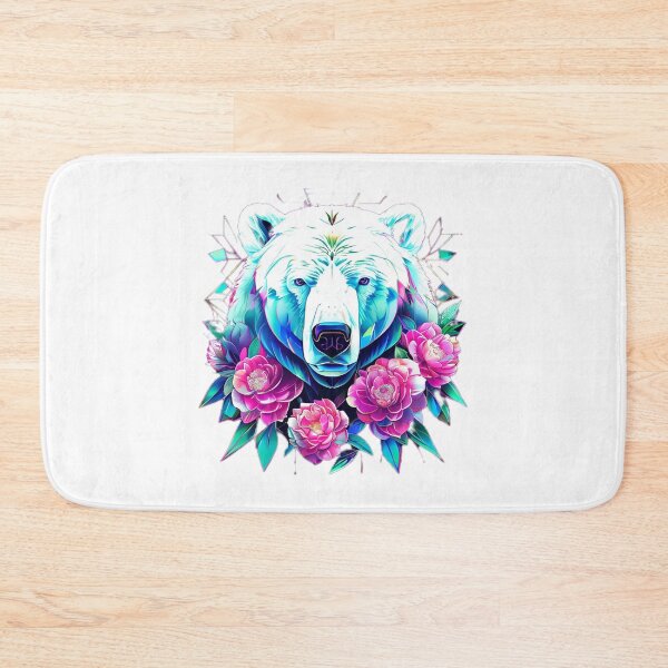 Item preview, Polar Bear with Soft Pink Camellias – Retro Wildlife Art designed and sold by Naturalite19.