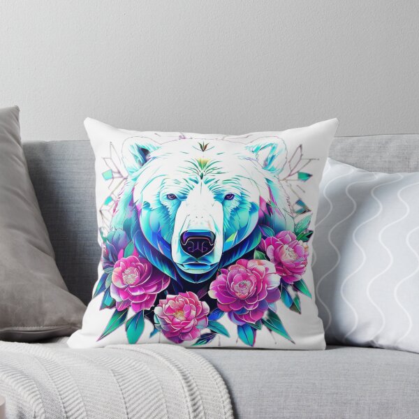 Item preview, Polar Bear with Soft Pink Camellias – Retro Wildlife Art designed and sold by Naturalite19.