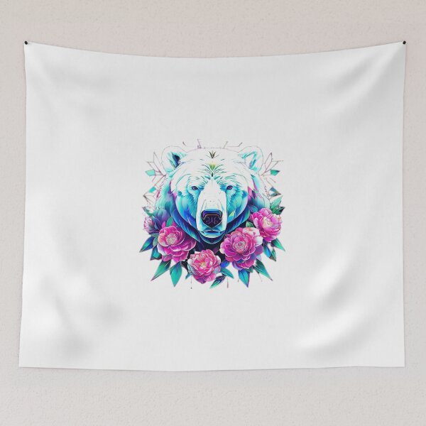 Item preview, Polar Bear with Soft Pink Camellias – Retro Wildlife Art designed and sold by Naturalite19.