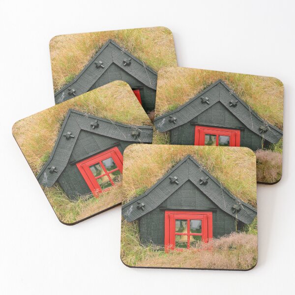 Item preview, Faroe Islands, Faroese village with a traditional red window on a grass-roofed house. Original photography designed and sold by studio838.