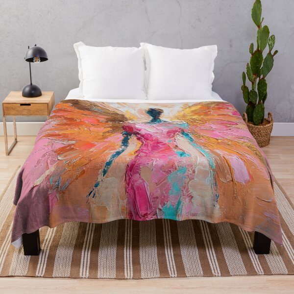 Item preview, Luminous abstract angel in pink, turquoise and gold – Modern wall art designed and sold by Seelenzauberart.