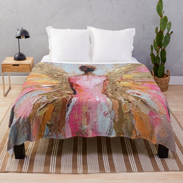 Item preview, Abstract angel from behind in pink and gold – Elegant pastel wall art designed and sold by Seelenzauberart.