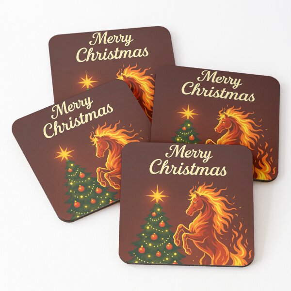 Item preview, Merry Christmas – Maroon Design with Xmas Tree Red Flame Stallion (Fire Horse Symbol) designed and sold by EmeraldeaDesign.
