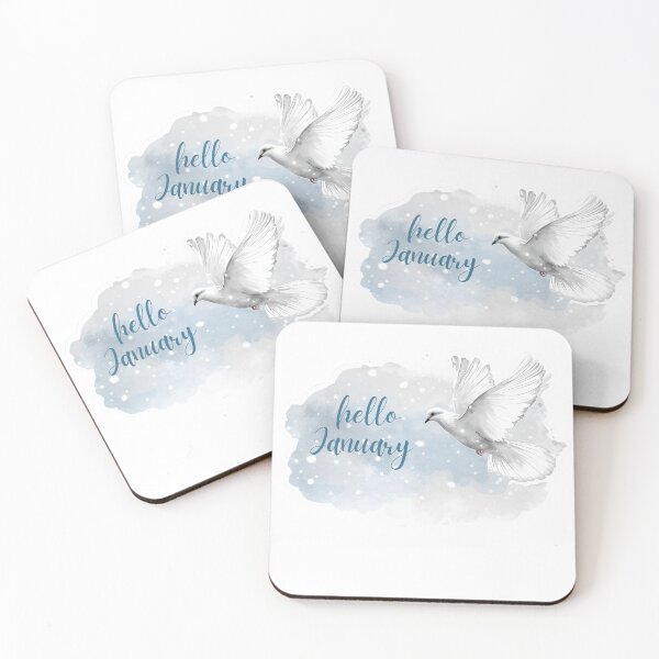 Item preview, Hello January,  White Pigeon Winter Aesthetic Monthly Calendar Sticker designed and sold by Moodune.