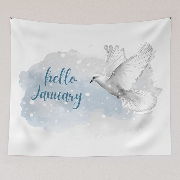 Item preview, Hello January,  White Pigeon Winter Aesthetic Monthly Calendar Sticker designed and sold by Moodune.