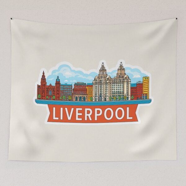 Item preview,  Liverpool England Liver Building Waterfront Cityscape    Heritage Sticker designed and sold by Blurbean.
