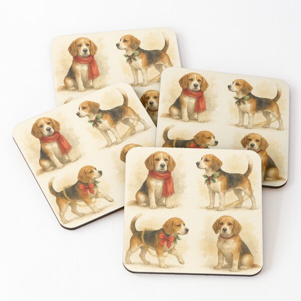 Item preview, Beagle Traditional Christmas Quartet – Watercolour Dog Illustration designed and sold by BadaBingBear.