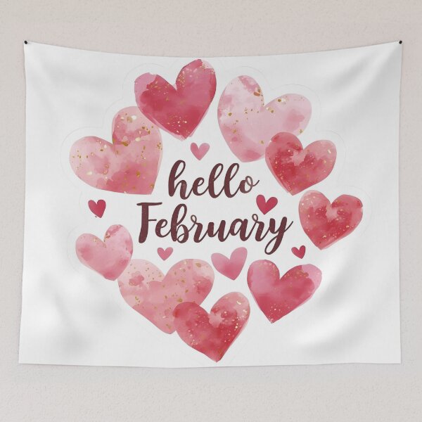 Item preview, Hello February, Pink Hearts Romantic Monthly Calendar Sticker designed and sold by Moodune.