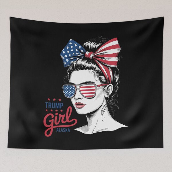 Item preview, Alaska For Trump USA Flag Trump Girl Messy Bun  designed and sold by VerseFarm.