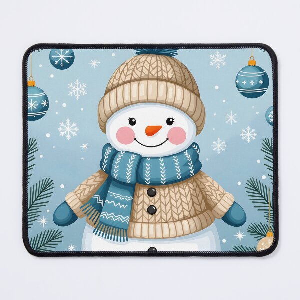 Item preview, Cozy Snowgirl in Knitted Sweater – Beige Blue Winter Portrait designed and sold by EmeraldeaDesign.
