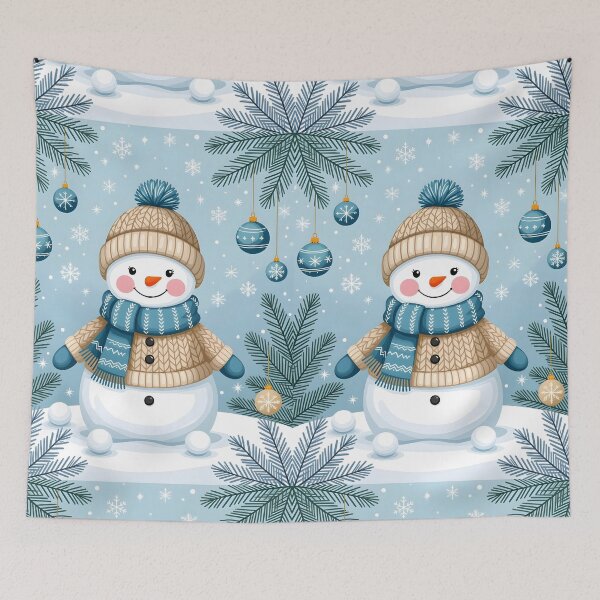 Item preview, Cozy Snowgirl in Knitted Sweater – Beige Blue Winter Portrait designed and sold by EmeraldeaDesign.