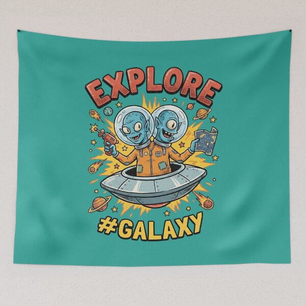 Item preview, Explore Galaxy - Two-Headed Alien UFO Comic Art designed and sold by AwesomeBeyondLimits.