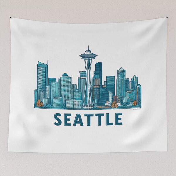 Item preview, Seattle Skyline Space Needle Urban Sticker Blue Downtown Design designed and sold by Blurbean.