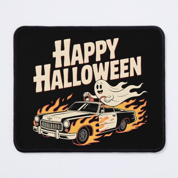 Item preview, Happy Halloween Ghost Driver - Retro Rod Flaming Car Art designed and sold by Iron Skull.