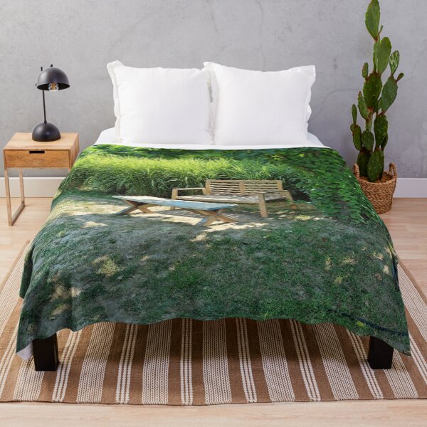 Item preview, Un banco y una mesa de café en la zona verde. designed and sold by EK EXCLUSIVE.