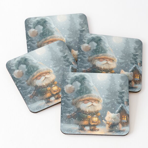 Item preview, Winter Gnome with Lantern and White Cat designed and sold by Erika Kaisersot.