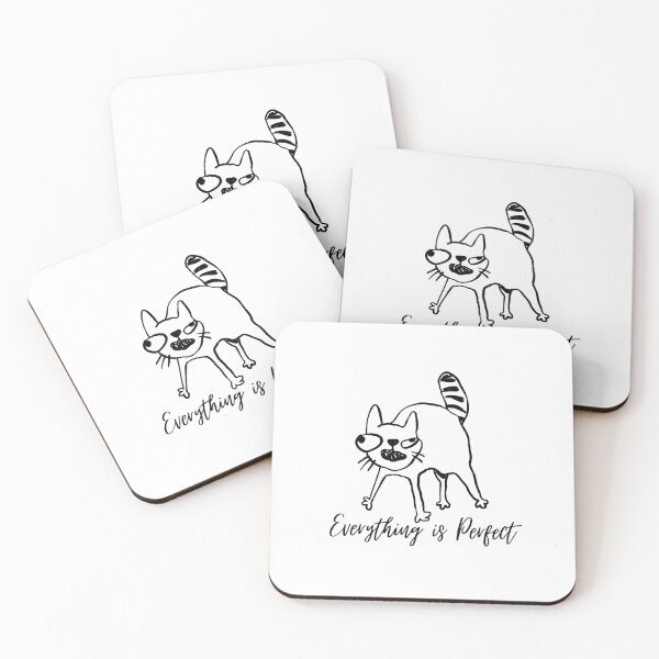 Item preview, “Everything Is Perfect” – Funny Cat Quote in Black & White Line Art designed and sold by Cole's Design.