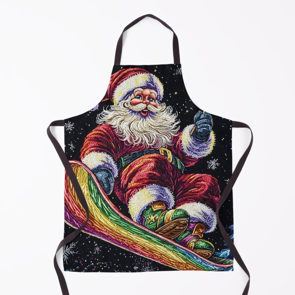 Item preview, Retro Embroidered Santa Riding a Rainbow Snowboard – Festive Stitch Art designed and sold by MiraLumeStudio.
