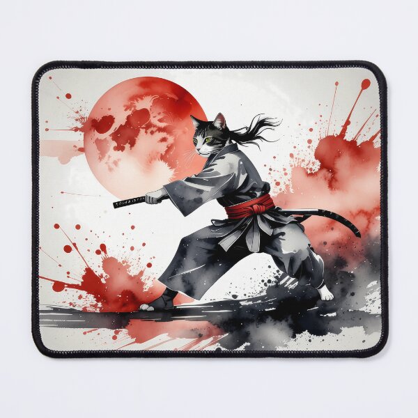 Item preview, Samurai Cat Warrior – Dynamic Japanese Ink Illustration designed and sold by FratddArtworks.