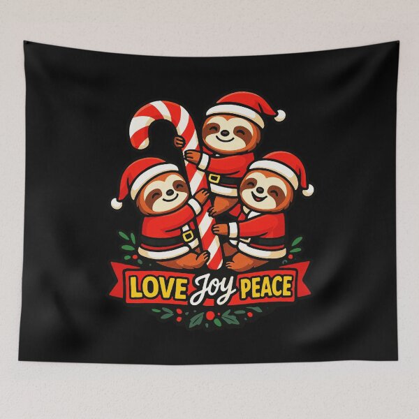 Item preview, Love Joy Peace Sloths Santa Christmas Candy Cane designed and sold by plushism.