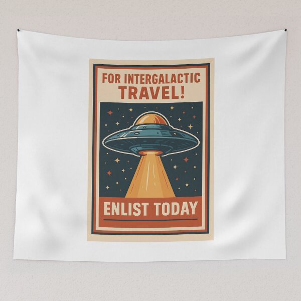Item preview, Retro Alien UFO Recruitment Poster for Space Travel. designed and sold by The-T-In-Retro.
