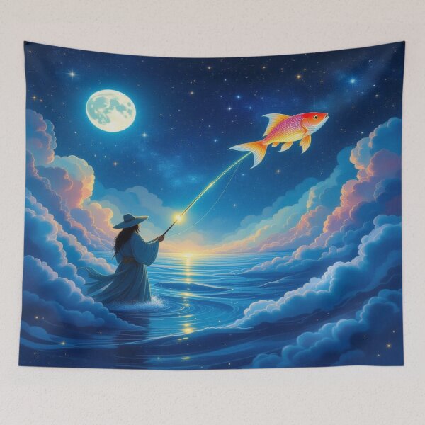 Item preview, Celestial Fisherman – A surreal dance of stars, glowing lines & cosmic dreams designed and sold by FotoworldEdel.