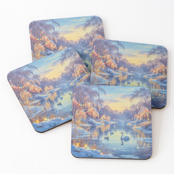 Item preview, Swans on a Frozen Christmas Pond Magical Winter Wonderland designed and sold by acceleratorhams.