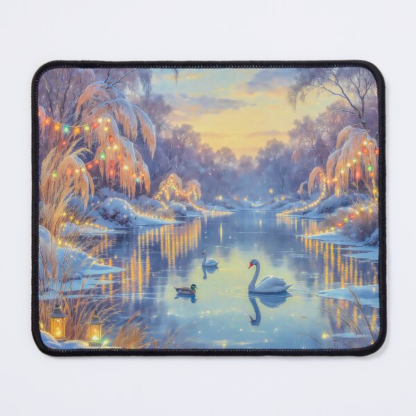 Item preview, Swans on a Frozen Christmas Pond Magical Winter Wonderland designed and sold by acceleratorhams.