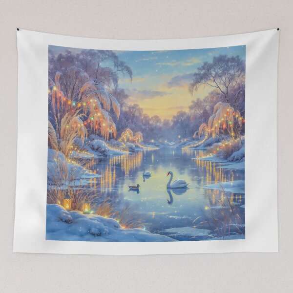 Item preview, Swans on a Frozen Christmas Pond Magical Winter Wonderland designed and sold by acceleratorhams.