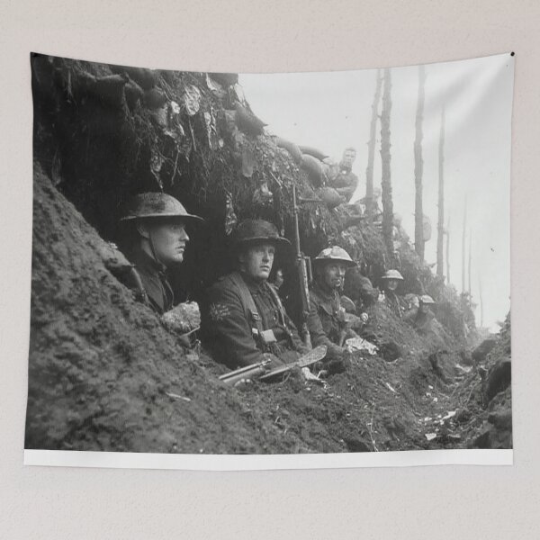 Item preview, The Great War Troops Standing in Muddy Trenches under a Somber Sky designed and sold by Skyframe Aviation.