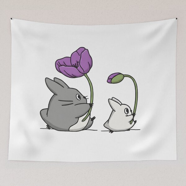 Item preview, Cute Chibi Totoro & Chinchilla with Flowers - Studio Ghibli Fan Art designed and sold by tarzbol.