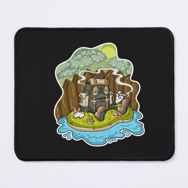 Item preview, Backpack Character sitting in grass, enjoying cigarette and afternoon background in the backyard.  designed and sold by tedykurniawan12.