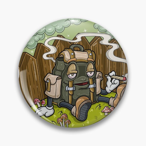 Item preview, Backpack Character sitting in grass, enjoying cigarette and afternoon background in the backyard.  designed and sold by tedykurniawan12.