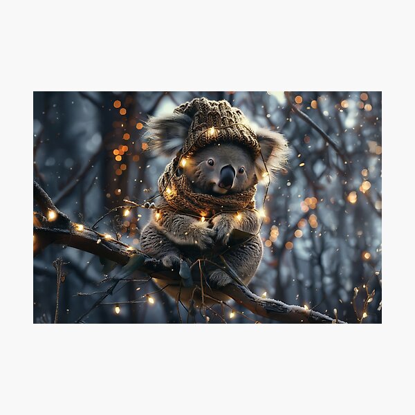 Item preview, Warm Winter Koala – Brown Knit Hat and Festive Lights designed and sold by Erika Kaisersot.