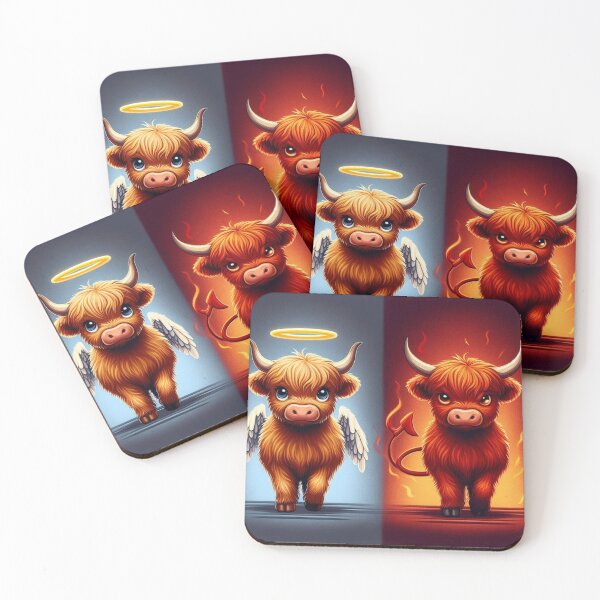 Item preview, Highland Cow Angelic vs Devilish - Cute and Fiery designed and sold by NoveltyandFun.