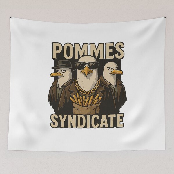 Item preview, The "Fries Syndicate" depicts three seagulls in gangster style – sunglasses, suit, fedora, and a bag full of fries. Perfect for meme fans, cartoon lovers, and anyone who appreciates wacky humor. designed and sold by Ey-Gi.