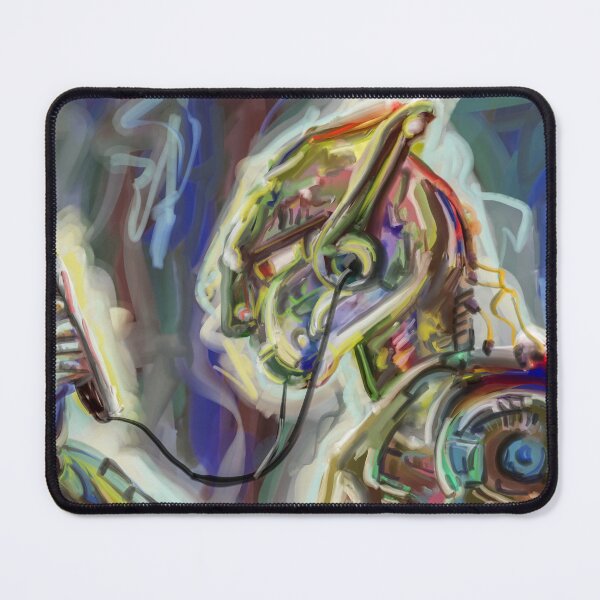 Item preview, Felinoid Robot Headphones Abstract Painting | Digital Cyberpunk Portrait designed and sold by Keltoi-art.