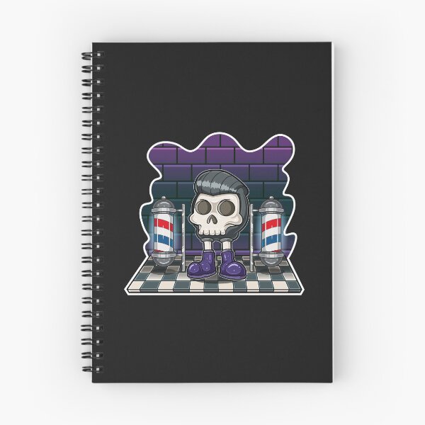 Item preview, Skeleton Head Cartoon Character standing with cool hair, barbershop and brick background with neon light.  designed and sold by tedykurniawan12.