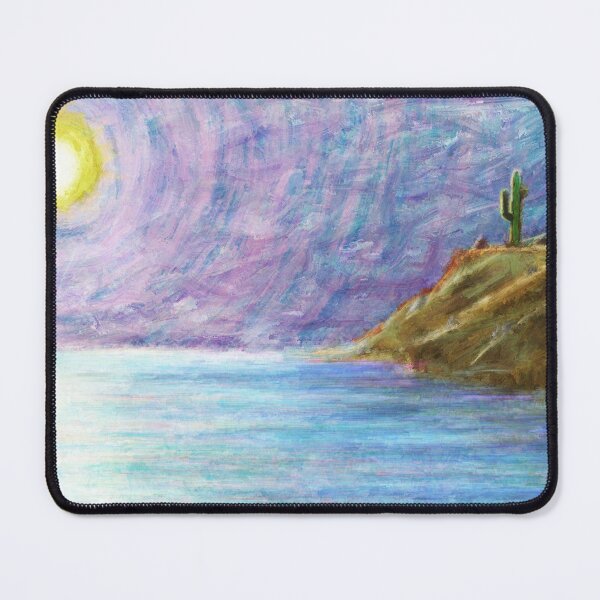 Item preview, Sunset Cactus Impressionist Landscape | Purple Coastal Digital Painting designed and sold by Keltoi-art.