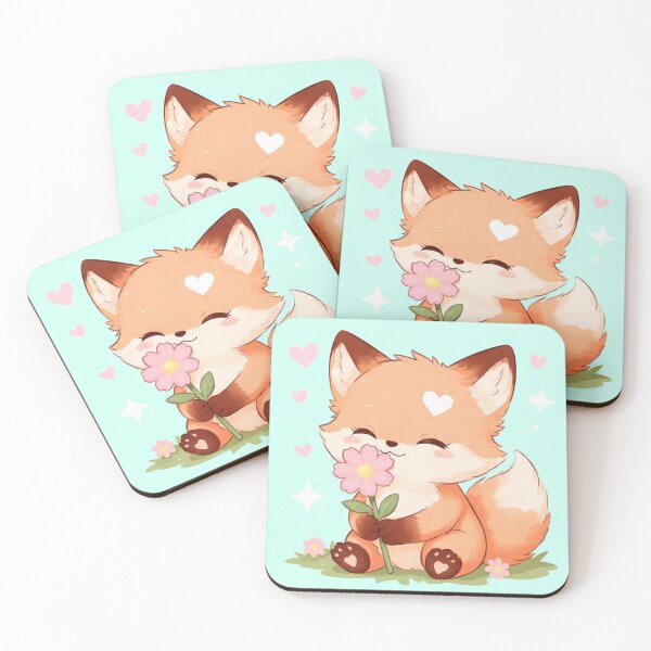 Item preview, Kira Cute Flower – Chibi Fox with Pink Daisy designed and sold by Cute-Companions.