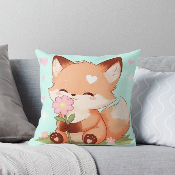 Item preview, Kira Cute Flower – Chibi Fox with Pink Daisy designed and sold by Cute-Companions.
