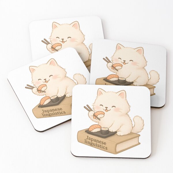Item preview, Japanese Linguistics Cat – Cute Fluffy Cat Eating Sushi on a Book designed and sold by Nerd Romance Café.