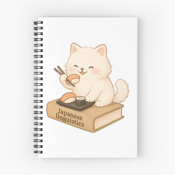 Item preview, Japanese Linguistics Cat – Cute Fluffy Cat Eating Sushi on a Book designed and sold by Nerd Romance Café.