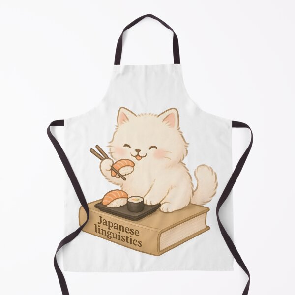 Item preview, Japanese Linguistics Cat – Cute Fluffy Cat Eating Sushi on a Book designed and sold by Nerd Romance Café.