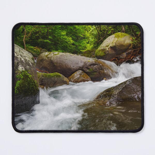Item preview, Fast-Flowing Mountain Stream Cascading Around Mossy Rocks in the Kawamata River, Yamanashi, Japan designed and sold by Pix4Japan.