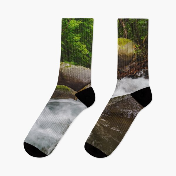 Item preview, Fast-Flowing Mountain Stream Cascading Around Mossy Rocks in the Kawamata River, Yamanashi, Japan designed and sold by Pix4Japan.