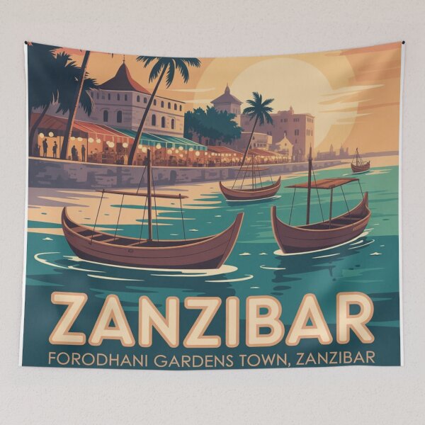 Item preview, Zanzibar Dhow Sunset — Forodhani Gardens Travel Poster designed and sold by Timeless Design.