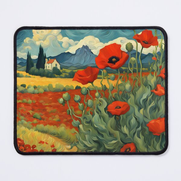 Item preview, Artistic landscape with red poppies and mountains – Vibrant floral illustration in a painted style designed and sold by SeNsArtGallery.